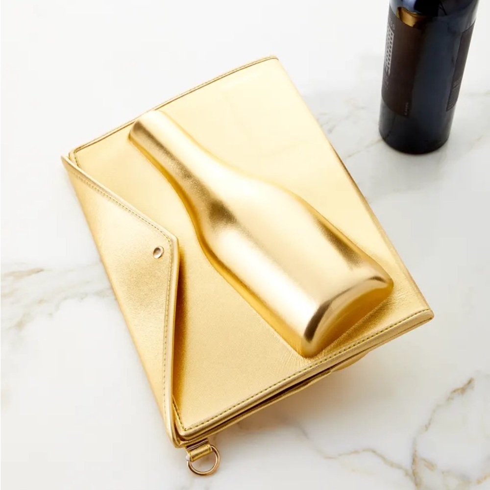 NWT Gold Champagne Clutch - fits whole bottle!